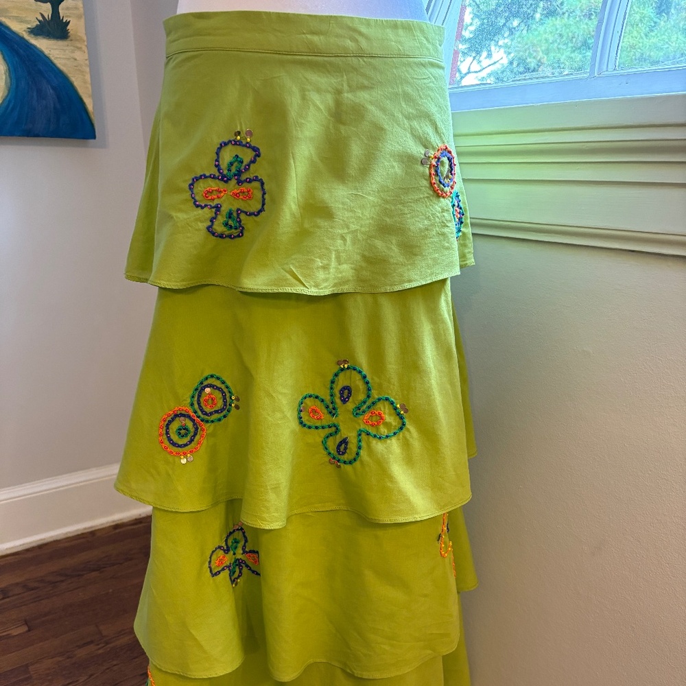Roopa Pemmaraju Tiered Maxi Skirt Lime Green